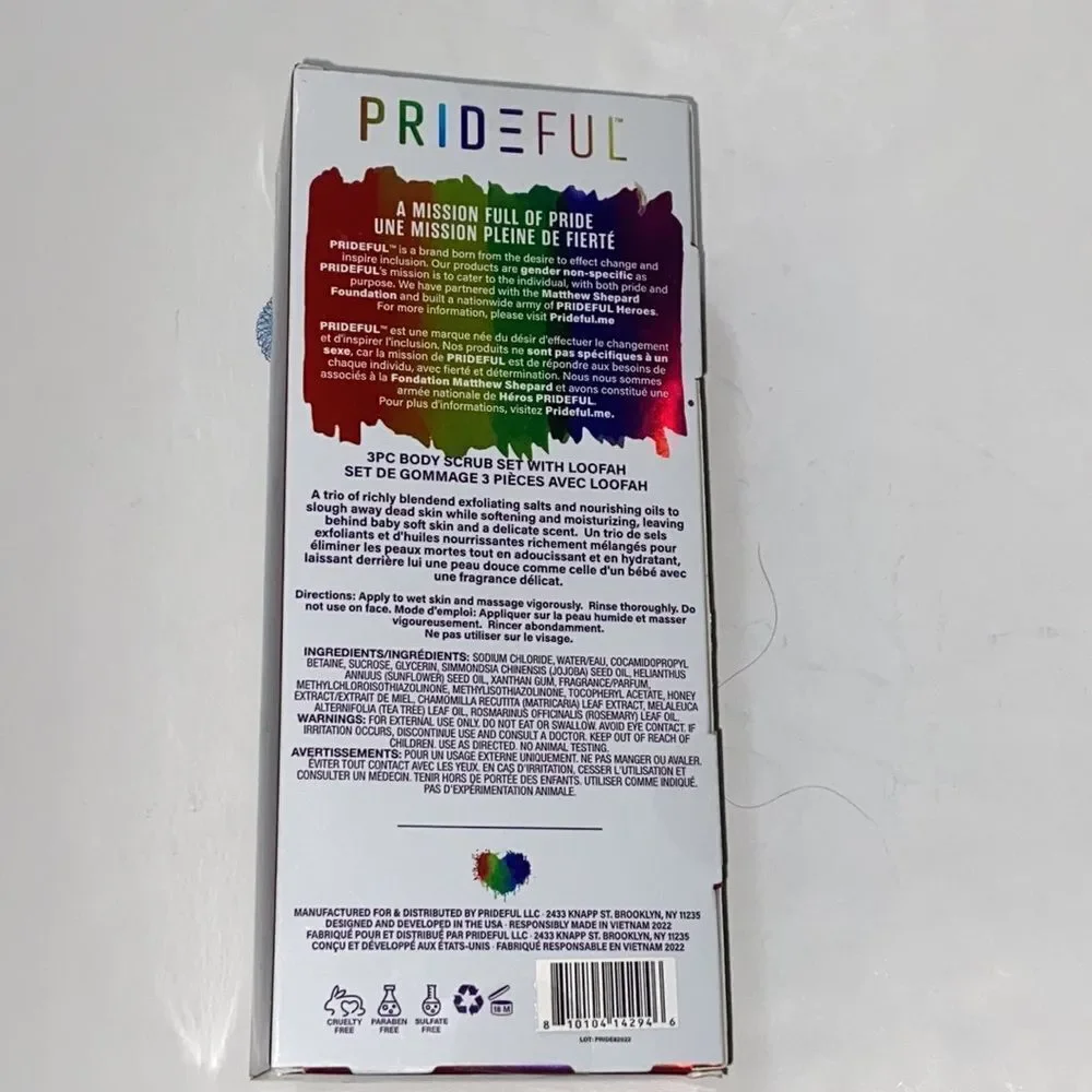 10/$50 Prideful 3Pc Body Scrub With Mesh Sponge Loofah Unixes
